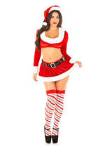Load image into Gallery viewer, Leg Avenue Hoho Hottie Set Velvet Crop Top with Faux Fur Trim, Mini Skirt, Belt, and Santa Hat
