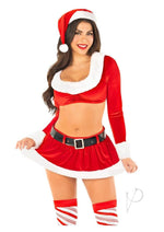 Load image into Gallery viewer, Leg Avenue Hoho Hottie Set Velvet Crop Top with Faux Fur Trim, Mini Skirt, Belt, and Santa Hat - Red/White - Large - 4 Piece
