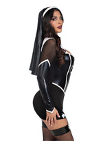 Load image into Gallery viewer, Leg Avenue Holy Hottie Set Boned Garter Dress with Cross Accents and Nun Habit - Black/White - XSmall - 2 Piece