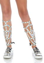 Load image into Gallery viewer, Leg Avenue Iridescent Studded Shin Guards - Silver - One Size