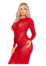 Load image into Gallery viewer, Leg Avenue Lace and Net Body Con Gown with Heart Keyhole Detail - Red - One Size