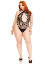 Load image into Gallery viewer, Leg Avenue Lace and Net Keyhole Crossover Halter Teddy - 1x/2x
