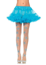 Load image into Gallery viewer, Leg Avenue Let It Snow Spandex Sheer Glitter Snowflake Pantyhose - Blue/Nude - One Size
