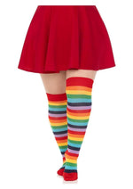 Load image into Gallery viewer, Spandex Acrylic Rainbow Striped Thigh Highs - 1x-2x