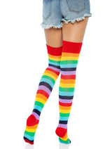 Load image into Gallery viewer, Leg Avenue Lycra Acrylic Rainbow Thigh High - Multicolor - One Size
