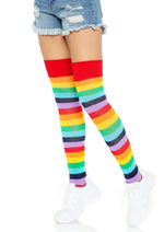 Load image into Gallery viewer, Leg Avenue Lycra Acrylic Rainbow Thigh High - Multicolor - One Size
