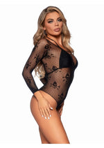 Load image into Gallery viewer, Leg Avenue Micro Net Snap Crotch Skull Bodysuit - Black - One Size