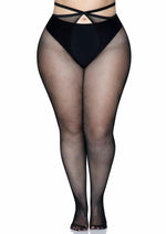 Load image into Gallery viewer, Leg Avenue Micro Net Strappy Waist Crotchless Tights - Black - Queen/XLarge/XXLarge
