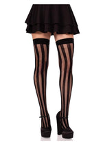 Load image into Gallery viewer, Leg Avenue Net and Opaque Striped Thigh Highs - Black - One Size