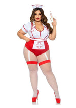 Load image into Gallery viewer, Leg Avenue Nurse Feelgood Snap Crotch Garter Bodysuit with Attached Apron and Hat Headband
