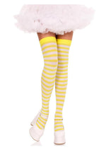 Load image into Gallery viewer, Leg Avenue Nylon Stocking W/ Stripe - White/Yellow - One Size