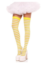Load image into Gallery viewer, Leg Avenue Nylon Stocking W/ Stripe - White/Yellow - One Size
