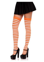 Load image into Gallery viewer, Leg Avenue Nylon Stocking with Stripe - Orange/White - One Size