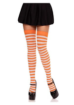 Load image into Gallery viewer, Leg Avenue Nylon Stocking with Stripe - Orange/White - One Size