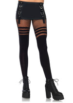 Load image into Gallery viewer, Leg Avenue Opaque Thigh High Pantyhose with Stripes - Black - One Size
