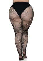 Load image into Gallery viewer, Leg Avenue Pirate Booty Skull Net Pantyhose - Black - Queen/XLarge/XXLarge
