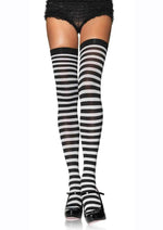 Load image into Gallery viewer, Leg Avenue Plus Size Nylon Stocking with Stripe - Black/White - Queen/XLarge/XXLarge
