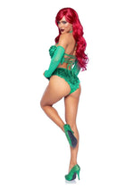 Load image into Gallery viewer, Leg Avenue Poison Temptress Leafy Halter Top with Corset Lace Up Back, Leafy Panty, and Sleeves
