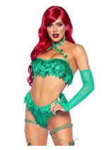 Load image into Gallery viewer, Leg Avenue Poison Temptress Leafy Halter Top with Corset Lace Up Back, Leafy Panty, and Sleeves
