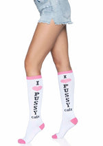 Load image into Gallery viewer, Leg Avenue Pussycat Knee Highs - Pink/White - One Size