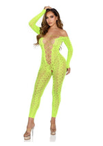 Load image into Gallery viewer, Leg Avenue Python Net Crotchless Footless Lingerie Jumpsuit with Faux Lace Up Detail