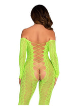 Load image into Gallery viewer, Leg Avenue Python Net Crotchless Footless Lingerie Jumpsuit with Faux Lace Up Detail