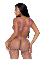 Load image into Gallery viewer, Leg Avenue Rainbow Net Cut-Out Footless Tank Bodystocking - Multicolor - One Size
