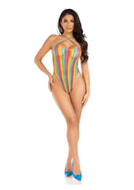Load image into Gallery viewer, Leg Avenue Rainbow Stripe Cross-Over Halter Bodysuit