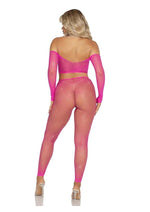 Load image into Gallery viewer, Leg Avenue Rhinestone Fishnet Crop Top and Footless Tights