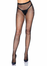 Load image into Gallery viewer, Leg Avenue Rhinestone Fishnet Crotchless Tights with Cheeky Open Back - Black - One Size
