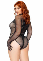 Load image into Gallery viewer, Leg Avenue Rhinestone Fishnet Gloved Bodysuit with Snap Crotch - Black - Queen/XLarge/XXLarge
