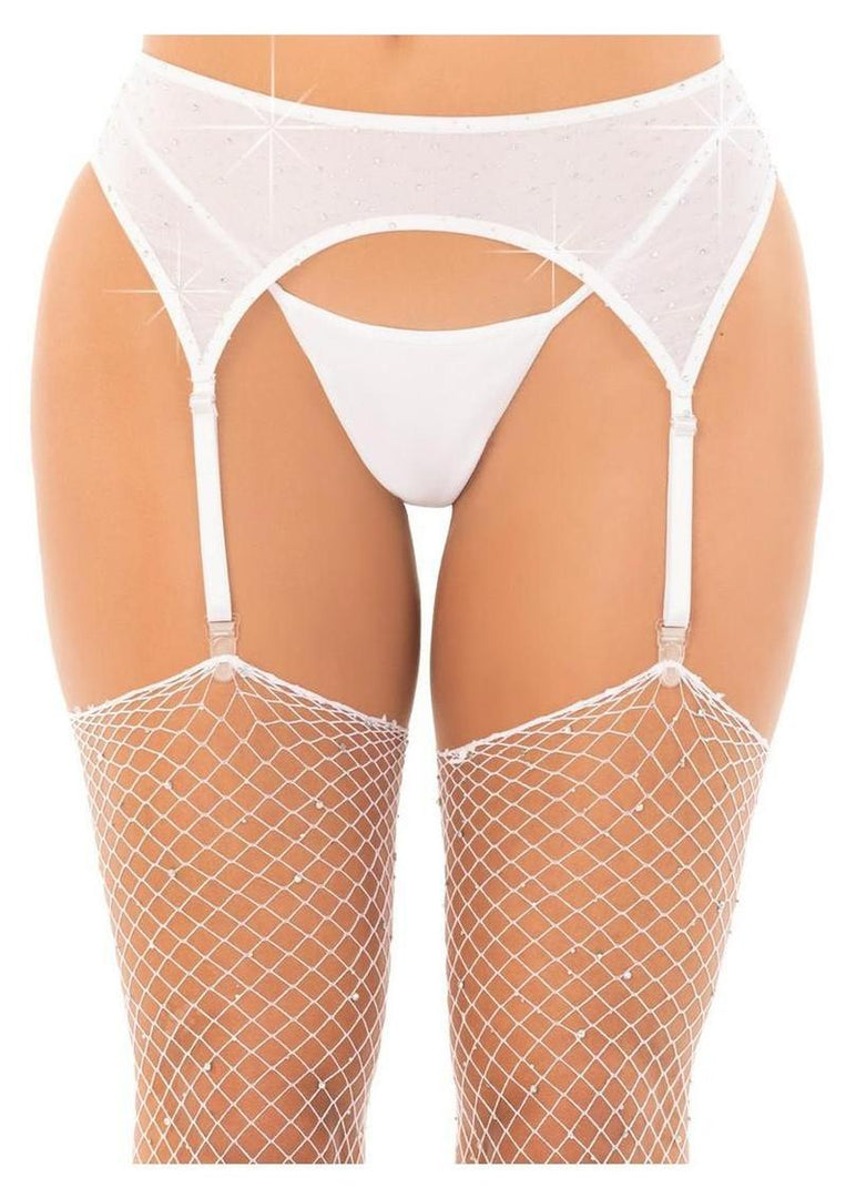 Leg Avenue Rhinestone Garter Belt - White - One Size