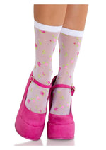 Load image into Gallery viewer, Leg Avenue Rosette Jacquard Spandex Sheer Anklets - Multicolor - One Size