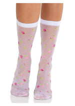 Load image into Gallery viewer, Leg Avenue Rosette Jacquard Spandex Sheer Anklets