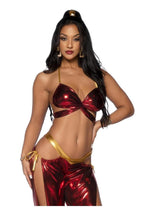 Load image into Gallery viewer, Leg Avenue Ruby Desert Princess Lame Bikini Top and Split Leg Cut-Out Harem Pants with Side Ties - Red - Small - 2 Piece
