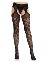 Load image into Gallery viewer, Leg Avenue Scalloped Trimmed Cross Hatch Floral Lace Suspender Hose