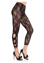 Load image into Gallery viewer, Leg Avenue Scalloped Trimmed Floral Lace Footless Capri Tights with Keyhole Bow Detail - Black - One Size