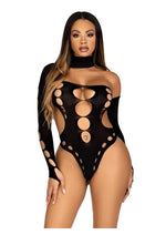 Load image into Gallery viewer, Leg Avenue Seamless Asymmetrical Cut Out Thong Back Bodysuit - Black - One Size
