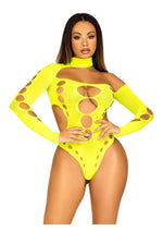 Load image into Gallery viewer, Leg Avenue Seamless Asymmetrical Cut Out Thong Back Bodysuit - Neon Yellow/Yellow - One Size
