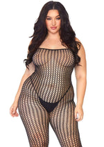 Load image into Gallery viewer, Leg Avenue Seamless Crochet Net Spaghetti Strap Bodystocking - Black - Plus Size/Queen
