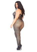Load image into Gallery viewer, Leg Avenue Seamless Crochet Net Spaghetti Strap Bodystocking - Black - Plus Size/Queen
