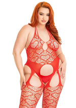 Load image into Gallery viewer, Leg Avenue Seamless Heart Net Suspender Bodystocking - Red - Queen/XLarge/XXLarge
