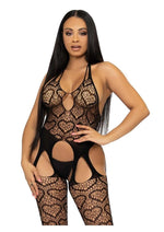 Load image into Gallery viewer, Leg Avenue Seamless Heart Net Suspender Bodystocking - Black - One Size
