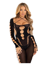 Load image into Gallery viewer, Leg Avenue Seamless Opaque Cut-Out Footless Bodystocking - Black - One Size