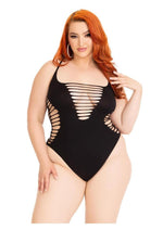 Load image into Gallery viewer, Leg Avenue Seamless Shredded Racer Back Thong Bodysuit - 1x-2x - Black