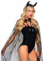 Load image into Gallery viewer, Leg Avenue Sheer Glitter Flame Devil Cape and Devil Horns - Black - One Size - 2 Piece