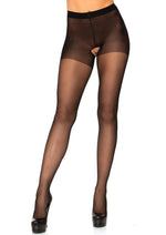 Load image into Gallery viewer, Leg Avenue Sheer Nylon Crotchless Pantyhose - Black - One Size/Queen
