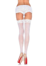 Load image into Gallery viewer, Leg Avenue Sheer Stocking with Backseam and Lace Top - White - One Size
