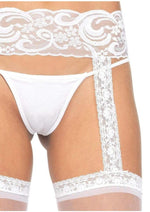 Load image into Gallery viewer, Leg Avenue Sheer Thi-Hi with Lace Garter Belt - White - One Size