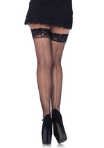Load image into Gallery viewer, Leg Avenue Spandex Fishnet Backseam Lace Top Thigh High - Black - Plus Size/Queen
